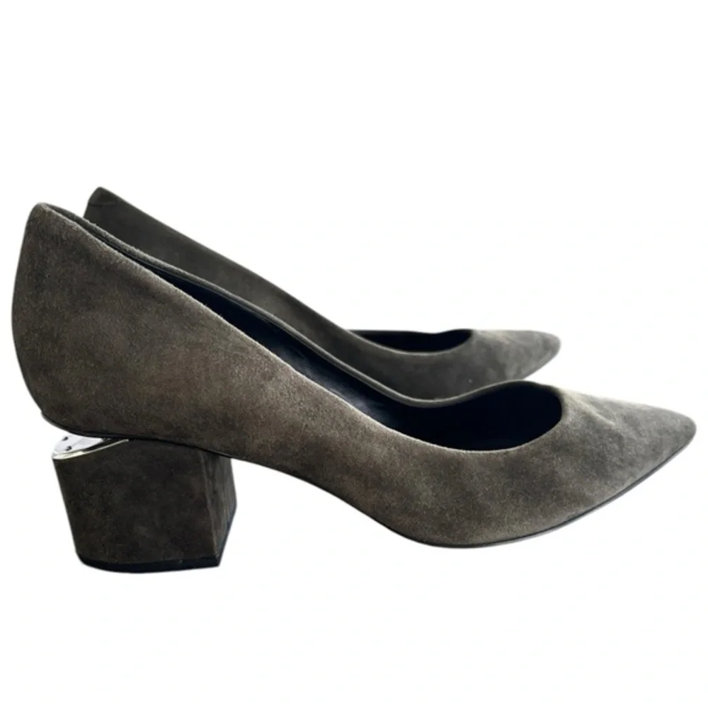 Alexander Wang Simona Dark Green Suede Pumps Split Block Heel‎ Size 37